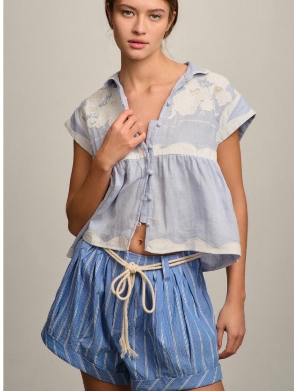 Anthropologie Linen Applique Buttondown Tank Size XS